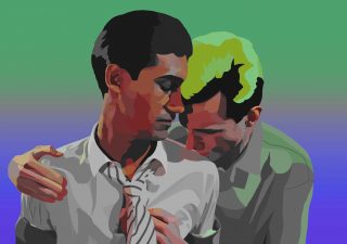 illustration of Omar and johnny embracing from My Beautiful Laundrette