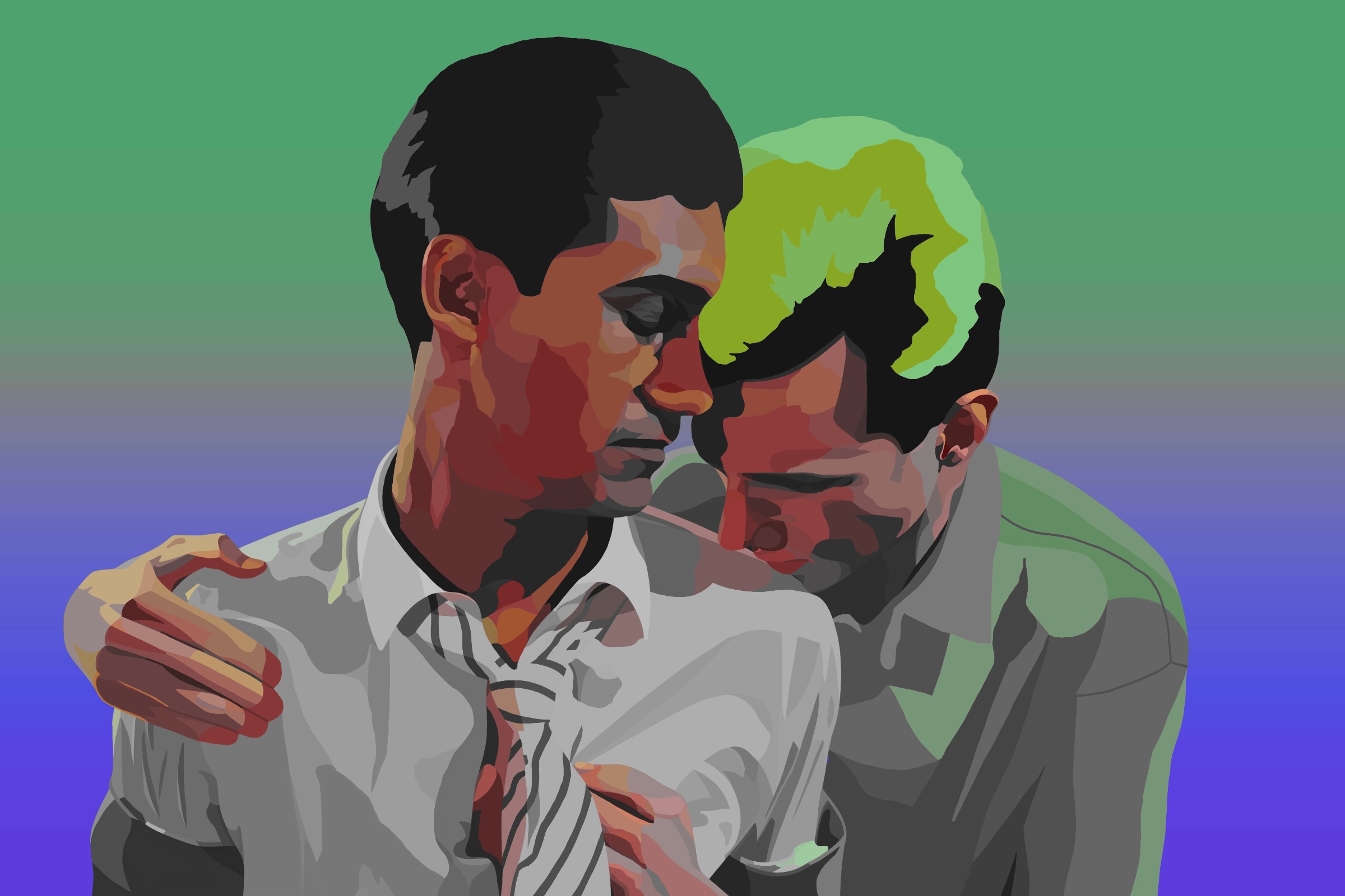 illustration of Omar and johnny embracing from My Beautiful Laundrette