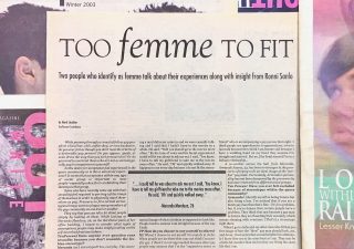 photo of print article "too femme to fit" in the winter 2002 issue of ten percent