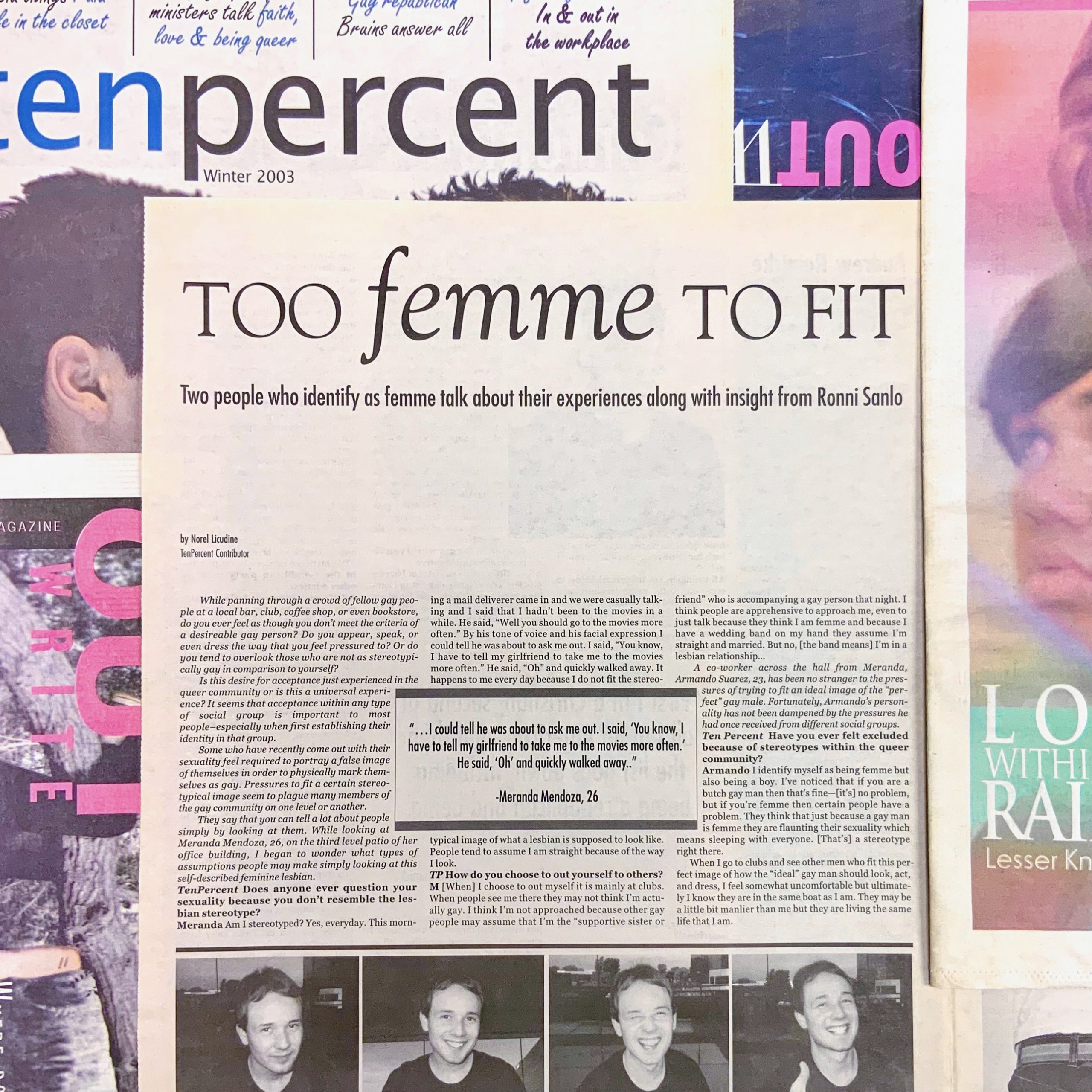 photo of print article "too femme to fit" in the winter 2002 issue of ten percent