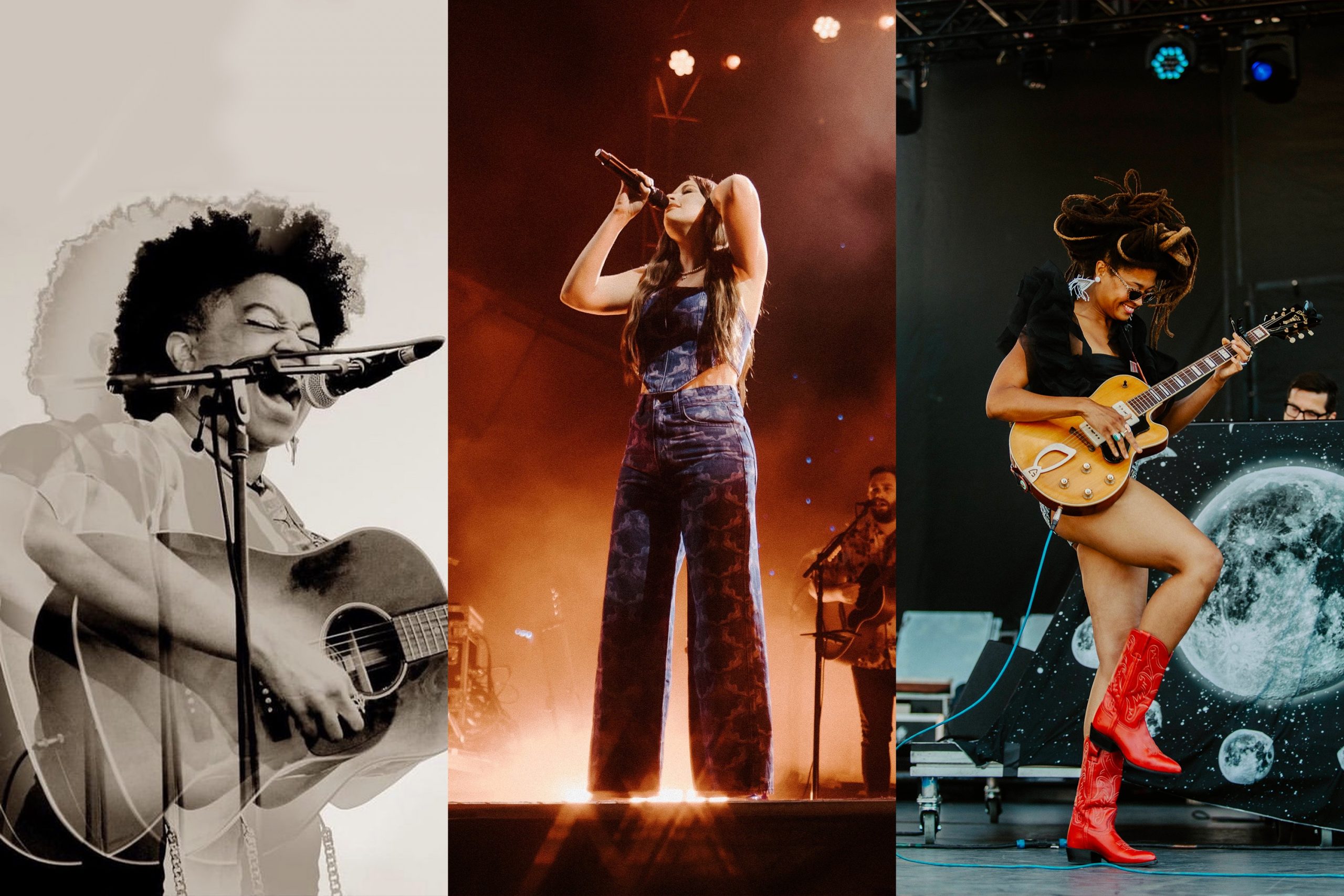 photo collage of artists performing on stage at Palomino Festival including Amythyst Kiah, Kacey Musgraves, and Valerie June