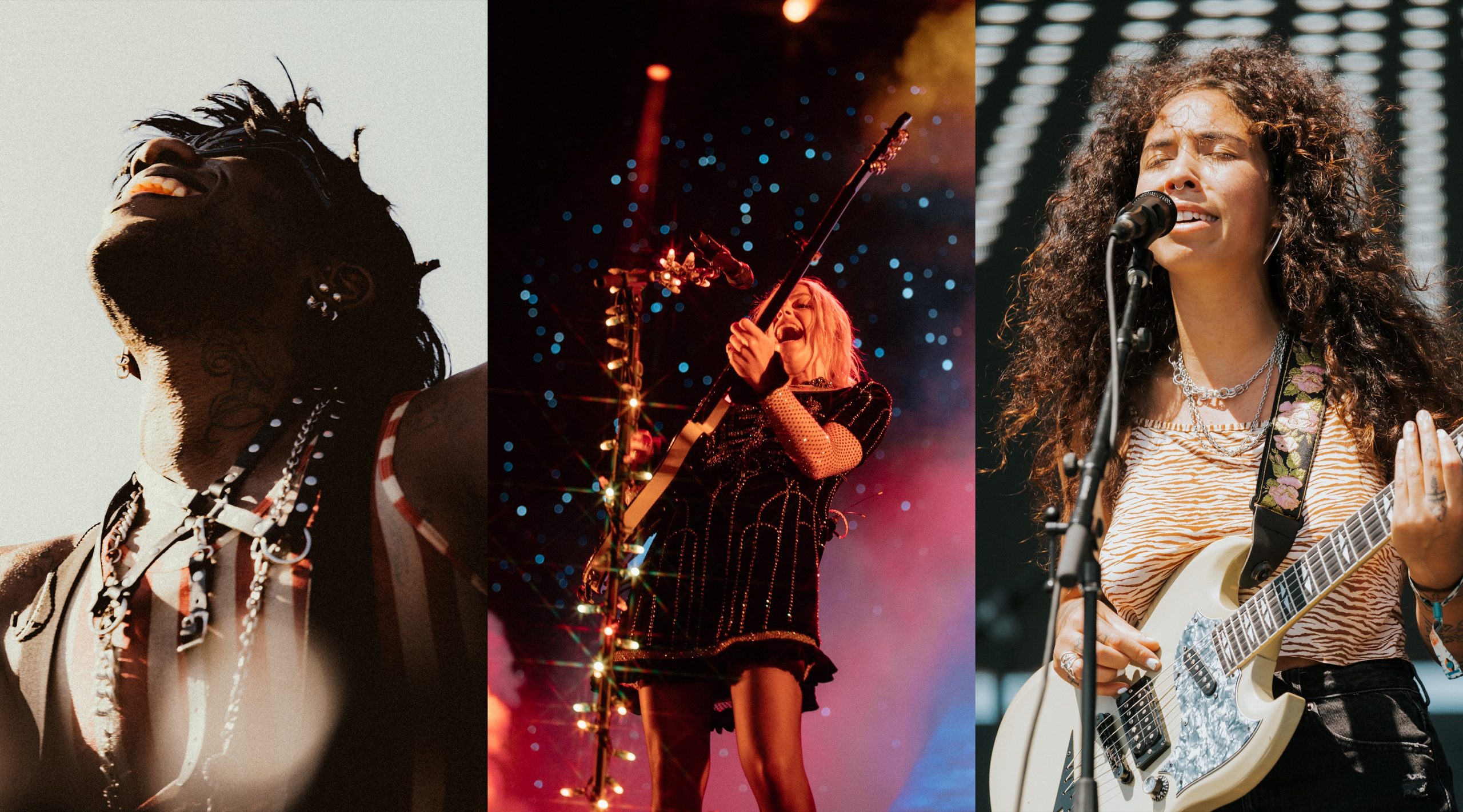 compilation of three photos including Yves Tumor, Phoebe Bridgers, and Indigo de Souza