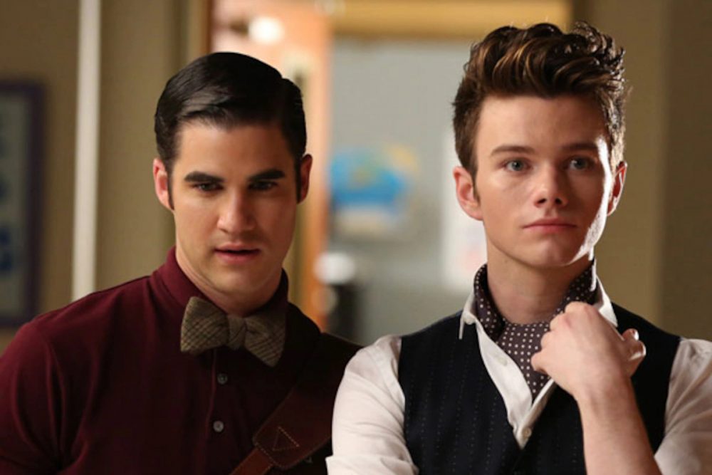 a still from Glee showing Blaine and Kurt