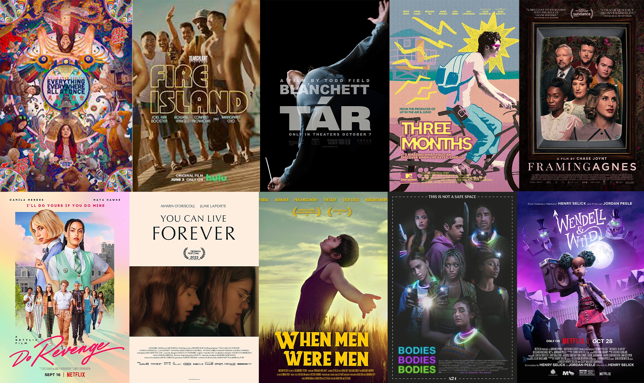 collage of 10 film posters included in OutWrite's best of 2022 list for queer films