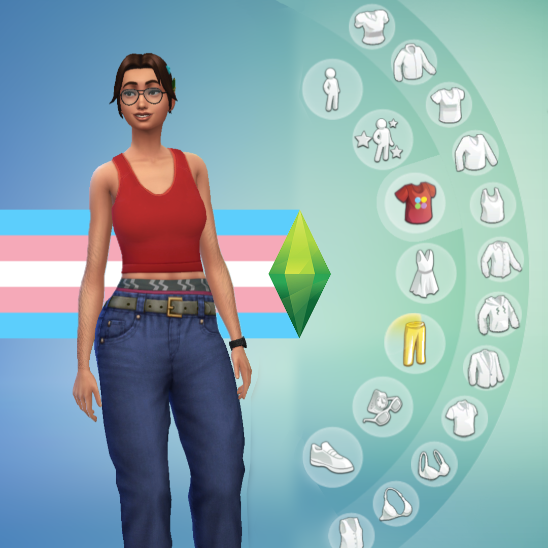 Sim character wearing a binder in character creation mode