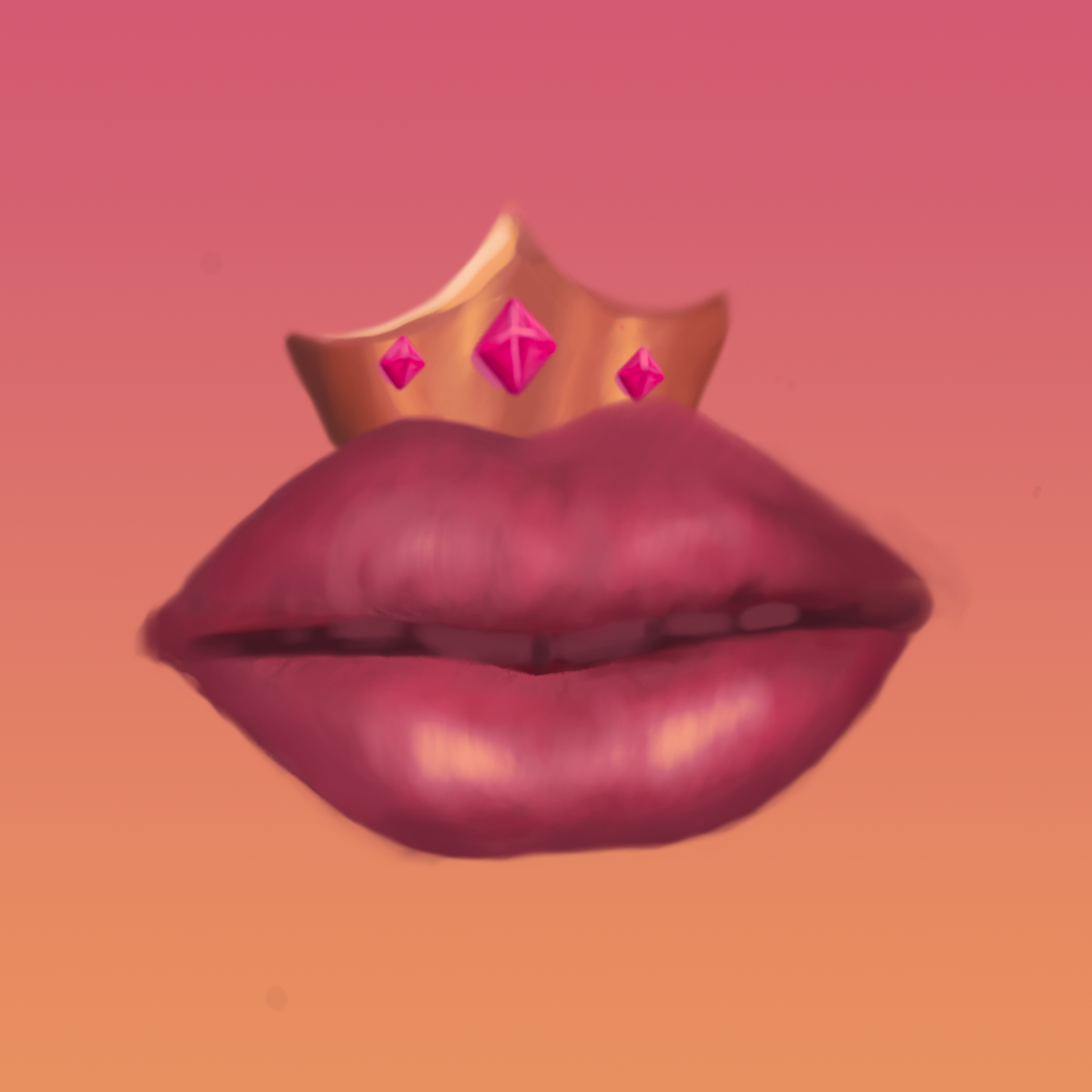 illustration of a pair of lips wearing a jeweled gold crown